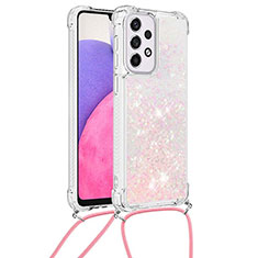 Custodia Silicone Cover Morbida Bling-Bling con Cinghia Cordino Mano S03 per Samsung Galaxy A33 5G Rosa