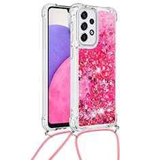 Custodia Silicone Cover Morbida Bling-Bling con Cinghia Cordino Mano S03 per Samsung Galaxy A33 5G Rosa Caldo