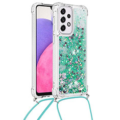 Custodia Silicone Cover Morbida Bling-Bling con Cinghia Cordino Mano S03 per Samsung Galaxy A33 5G Verde