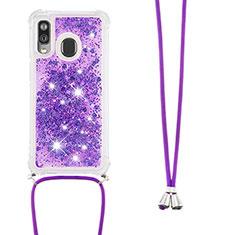 Custodia Silicone Cover Morbida Bling-Bling con Cinghia Cordino Mano S03 per Samsung Galaxy A40 Viola