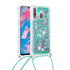 Custodia Silicone Cover Morbida Bling-Bling con Cinghia Cordino Mano S03 per Samsung Galaxy A40s Verde