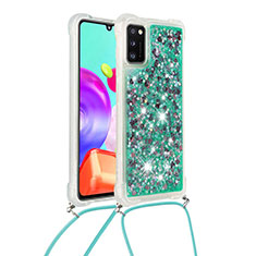 Custodia Silicone Cover Morbida Bling-Bling con Cinghia Cordino Mano S03 per Samsung Galaxy A41 Verde