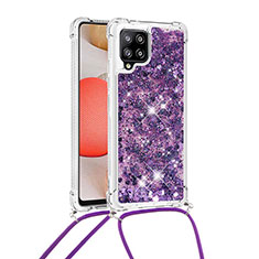 Custodia Silicone Cover Morbida Bling-Bling con Cinghia Cordino Mano S03 per Samsung Galaxy A42 5G Viola
