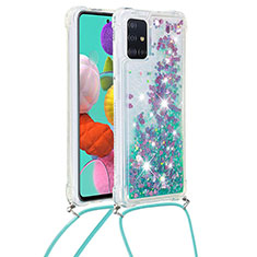 Custodia Silicone Cover Morbida Bling-Bling con Cinghia Cordino Mano S03 per Samsung Galaxy A51 5G Verde