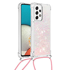 Custodia Silicone Cover Morbida Bling-Bling con Cinghia Cordino Mano S03 per Samsung Galaxy A53 5G Rosa