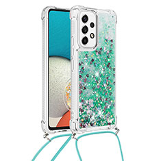 Custodia Silicone Cover Morbida Bling-Bling con Cinghia Cordino Mano S03 per Samsung Galaxy A53 5G Verde