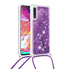 Custodia Silicone Cover Morbida Bling-Bling con Cinghia Cordino Mano S03 per Samsung Galaxy A70 Viola