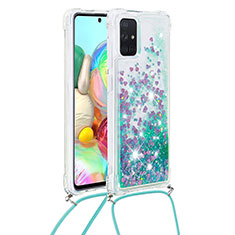 Custodia Silicone Cover Morbida Bling-Bling con Cinghia Cordino Mano S03 per Samsung Galaxy A71 4G A715 Verde