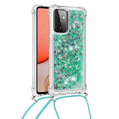 Custodia Silicone Cover Morbida Bling-Bling con Cinghia Cordino Mano S03 per Samsung Galaxy A72 5G Verde