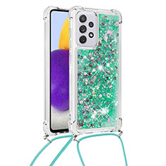Custodia Silicone Cover Morbida Bling-Bling con Cinghia Cordino Mano S03 per Samsung Galaxy A73 5G Verde