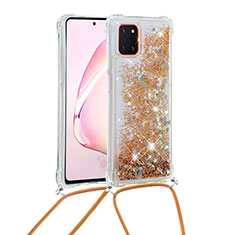 Custodia Silicone Cover Morbida Bling-Bling con Cinghia Cordino Mano S03 per Samsung Galaxy A81 Oro