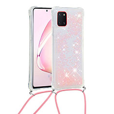 Custodia Silicone Cover Morbida Bling-Bling con Cinghia Cordino Mano S03 per Samsung Galaxy A81 Rosa