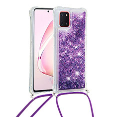 Custodia Silicone Cover Morbida Bling-Bling con Cinghia Cordino Mano S03 per Samsung Galaxy A81 Viola