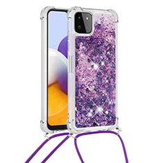 Custodia Silicone Cover Morbida Bling-Bling con Cinghia Cordino Mano S03 per Samsung Galaxy F42 5G Viola