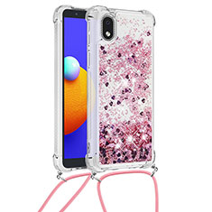 Custodia Silicone Cover Morbida Bling-Bling con Cinghia Cordino Mano S03 per Samsung Galaxy M01 Core Rosso
