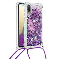 Custodia Silicone Cover Morbida Bling-Bling con Cinghia Cordino Mano S03 per Samsung Galaxy M02 Viola