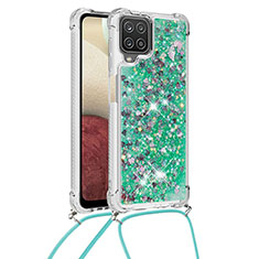 Custodia Silicone Cover Morbida Bling-Bling con Cinghia Cordino Mano S03 per Samsung Galaxy M12 Verde
