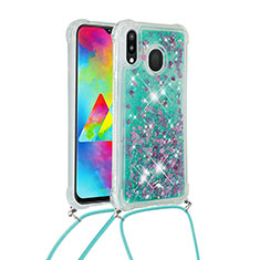 Custodia Silicone Cover Morbida Bling-Bling con Cinghia Cordino Mano S03 per Samsung Galaxy M20 Verde