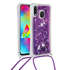 Custodia Silicone Cover Morbida Bling-Bling con Cinghia Cordino Mano S03 per Samsung Galaxy M20 Viola