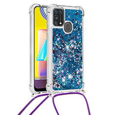 Custodia Silicone Cover Morbida Bling-Bling con Cinghia Cordino Mano S03 per Samsung Galaxy M21s Blu