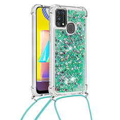Custodia Silicone Cover Morbida Bling-Bling con Cinghia Cordino Mano S03 per Samsung Galaxy M21s Verde