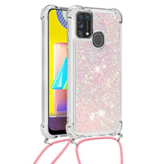 Custodia Silicone Cover Morbida Bling-Bling con Cinghia Cordino Mano S03 per Samsung Galaxy M31 Prime Edition Rosa