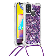 Custodia Silicone Cover Morbida Bling-Bling con Cinghia Cordino Mano S03 per Samsung Galaxy M31 Prime Edition Viola