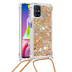Custodia Silicone Cover Morbida Bling-Bling con Cinghia Cordino Mano S03 per Samsung Galaxy M51 Oro