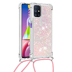 Custodia Silicone Cover Morbida Bling-Bling con Cinghia Cordino Mano S03 per Samsung Galaxy M51 Rosa