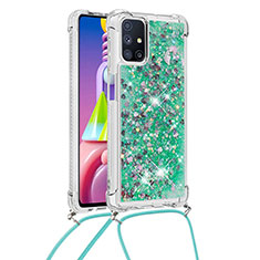 Custodia Silicone Cover Morbida Bling-Bling con Cinghia Cordino Mano S03 per Samsung Galaxy M51 Verde