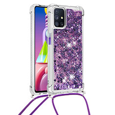 Custodia Silicone Cover Morbida Bling-Bling con Cinghia Cordino Mano S03 per Samsung Galaxy M51 Viola
