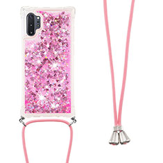 Custodia Silicone Cover Morbida Bling-Bling con Cinghia Cordino Mano S03 per Samsung Galaxy Note 10 Plus 5G Rosa Caldo