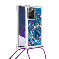 Custodia Silicone Cover Morbida Bling-Bling con Cinghia Cordino Mano S03 per Samsung Galaxy Note 20 Ultra 5G Blu