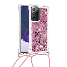 Custodia Silicone Cover Morbida Bling-Bling con Cinghia Cordino Mano S03 per Samsung Galaxy Note 20 Ultra 5G Rosso