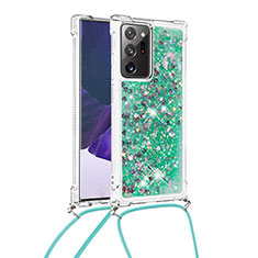 Custodia Silicone Cover Morbida Bling-Bling con Cinghia Cordino Mano S03 per Samsung Galaxy Note 20 Ultra 5G Verde