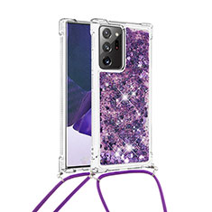 Custodia Silicone Cover Morbida Bling-Bling con Cinghia Cordino Mano S03 per Samsung Galaxy Note 20 Ultra 5G Viola