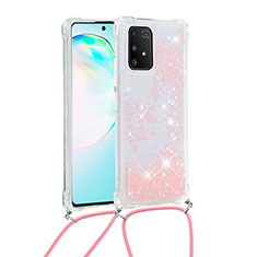 Custodia Silicone Cover Morbida Bling-Bling con Cinghia Cordino Mano S03 per Samsung Galaxy S10 Lite Rosa