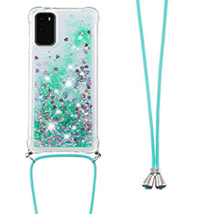 Custodia Silicone Cover Morbida Bling-Bling con Cinghia Cordino Mano S03 per Samsung Galaxy S20 5G Verde