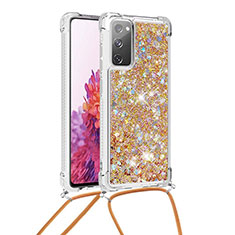 Custodia Silicone Cover Morbida Bling-Bling con Cinghia Cordino Mano S03 per Samsung Galaxy S20 FE (2022) 5G Oro