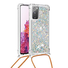 Custodia Silicone Cover Morbida Bling-Bling con Cinghia Cordino Mano S03 per Samsung Galaxy S20 FE 4G Argento
