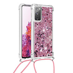 Custodia Silicone Cover Morbida Bling-Bling con Cinghia Cordino Mano S03 per Samsung Galaxy S20 FE 4G Rosso