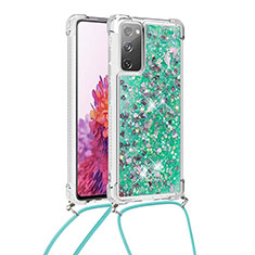 Custodia Silicone Cover Morbida Bling-Bling con Cinghia Cordino Mano S03 per Samsung Galaxy S20 FE 4G Verde