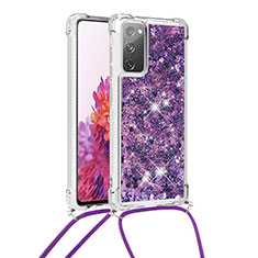 Custodia Silicone Cover Morbida Bling-Bling con Cinghia Cordino Mano S03 per Samsung Galaxy S20 FE 4G Viola