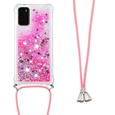 Custodia Silicone Cover Morbida Bling-Bling con Cinghia Cordino Mano S03 per Samsung Galaxy S20 Rosa Caldo