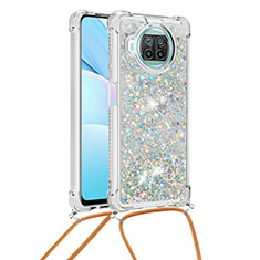 Custodia Silicone Cover Morbida Bling-Bling con Cinghia Cordino Mano S03 per Xiaomi Mi 10T Lite 5G Argento