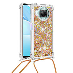 Custodia Silicone Cover Morbida Bling-Bling con Cinghia Cordino Mano S03 per Xiaomi Mi 10T Lite 5G Oro