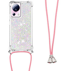 Custodia Silicone Cover Morbida Bling-Bling con Cinghia Cordino Mano S03 per Xiaomi Mi 13 Lite 5G Rosa
