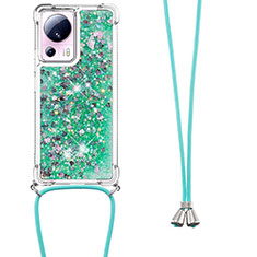 Custodia Silicone Cover Morbida Bling-Bling con Cinghia Cordino Mano S03 per Xiaomi Mi 13 Lite 5G Verde