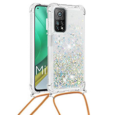 Custodia Silicone Cover Morbida Bling-Bling con Cinghia Cordino Mano S03 per Xiaomi Redmi K30S 5G Argento