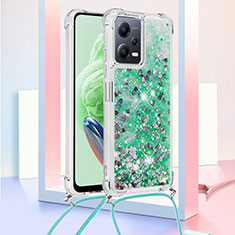 Custodia Silicone Cover Morbida Bling-Bling con Cinghia Cordino Mano S03 per Xiaomi Redmi Note 12 5G Verde